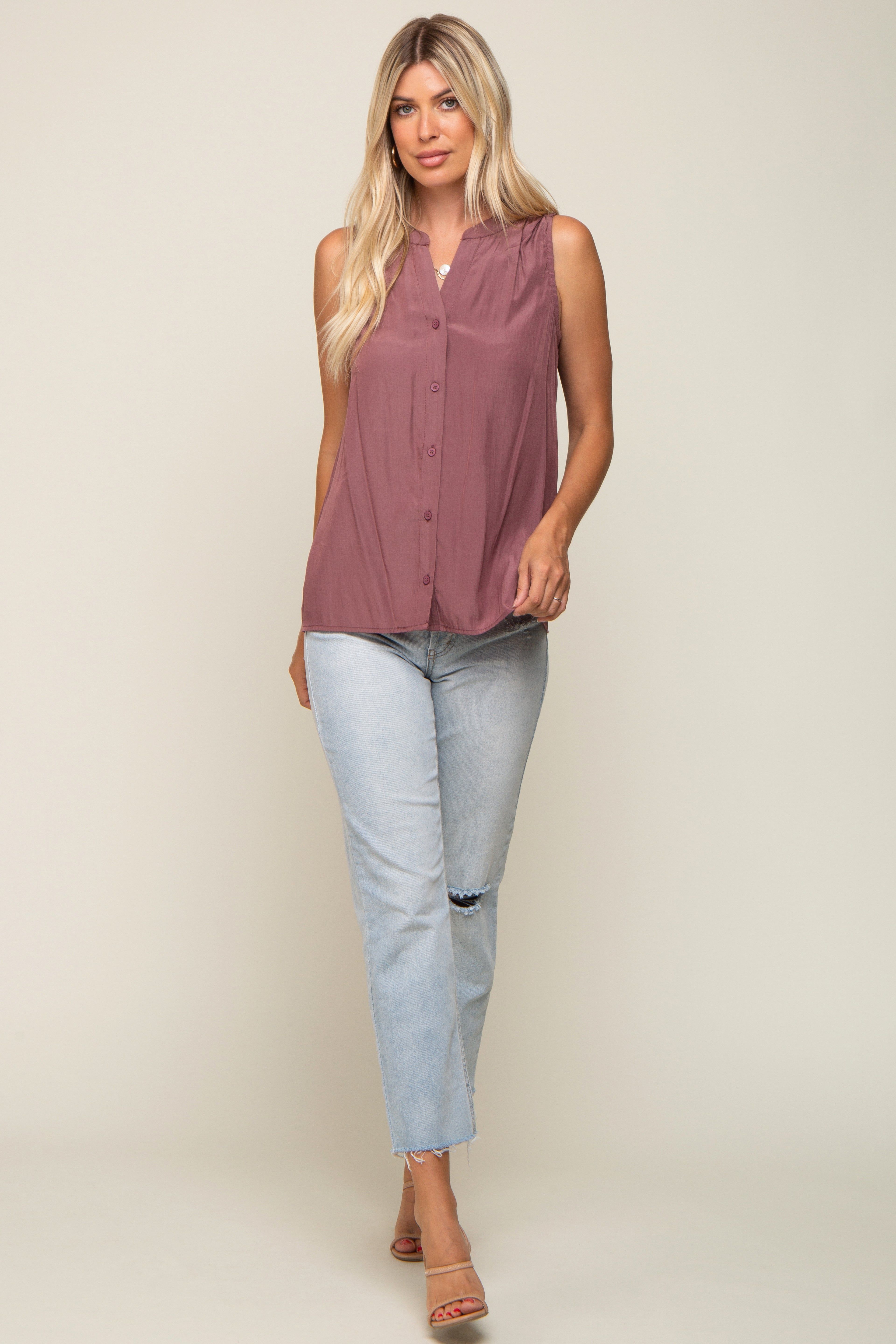 Mauve Sleeveless Front Button Top sold by Pinkblush product image thumbnail 4