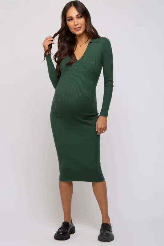 Forest Green Ribbed Knit Fitted Maternity Dress sold by Pinkblush