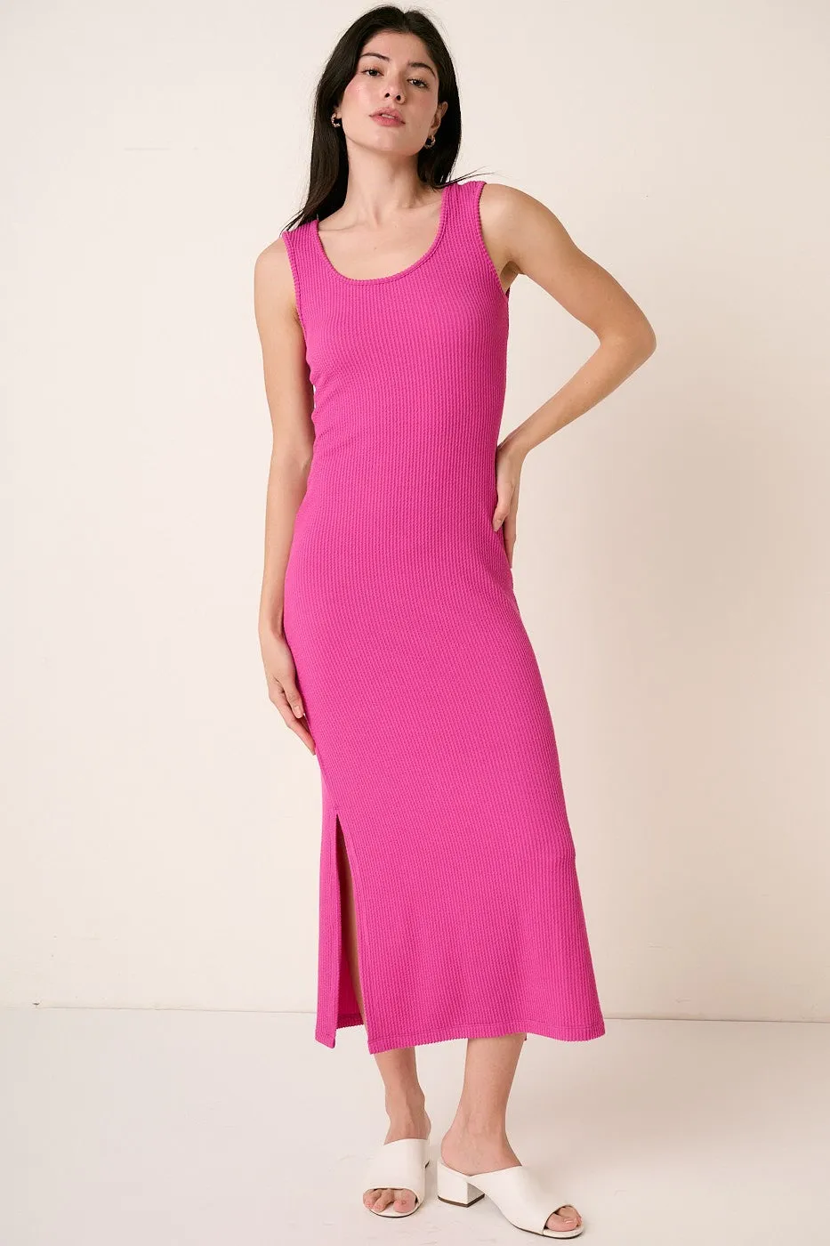 Fuchsia Ribbed Side Slit Maxi Dress sold by Pinkblush