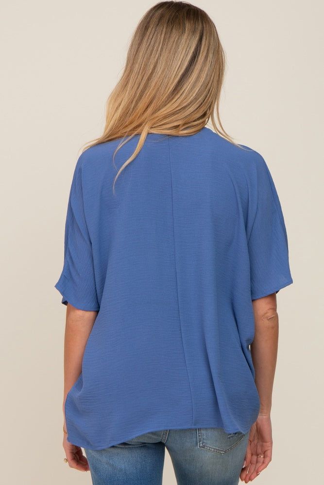 Blue Oversized V-Neck Pocket Front Maternity Blouse sold by Pinkblush product image thumbnail 3