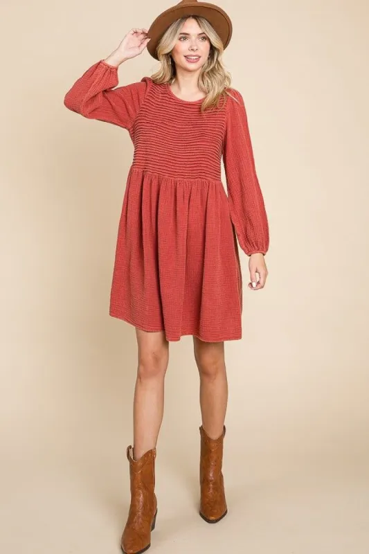 Rust Front Pintuck Cotton Midi Dress sold by Pinkblush