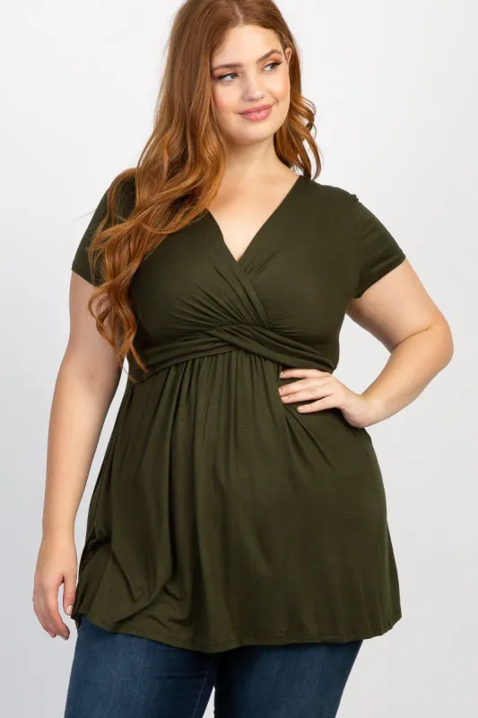 PinkBlush Olive Draped Front Plus Nursing Top sold by Pinkblush