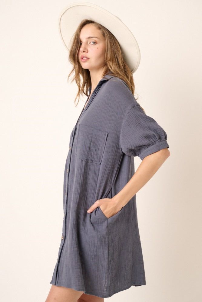 Navy Mini Shirt Dress sold by Pinkblush product image thumbnail 2