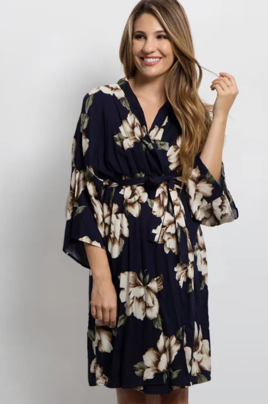 PinkBlush Navy Blue Floral Print Delivery/Nursing Maternity Robe sold by Pinkblush