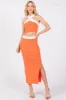Orange Colorblock Knit Crop Top Skirt Set sold by Pinkblush