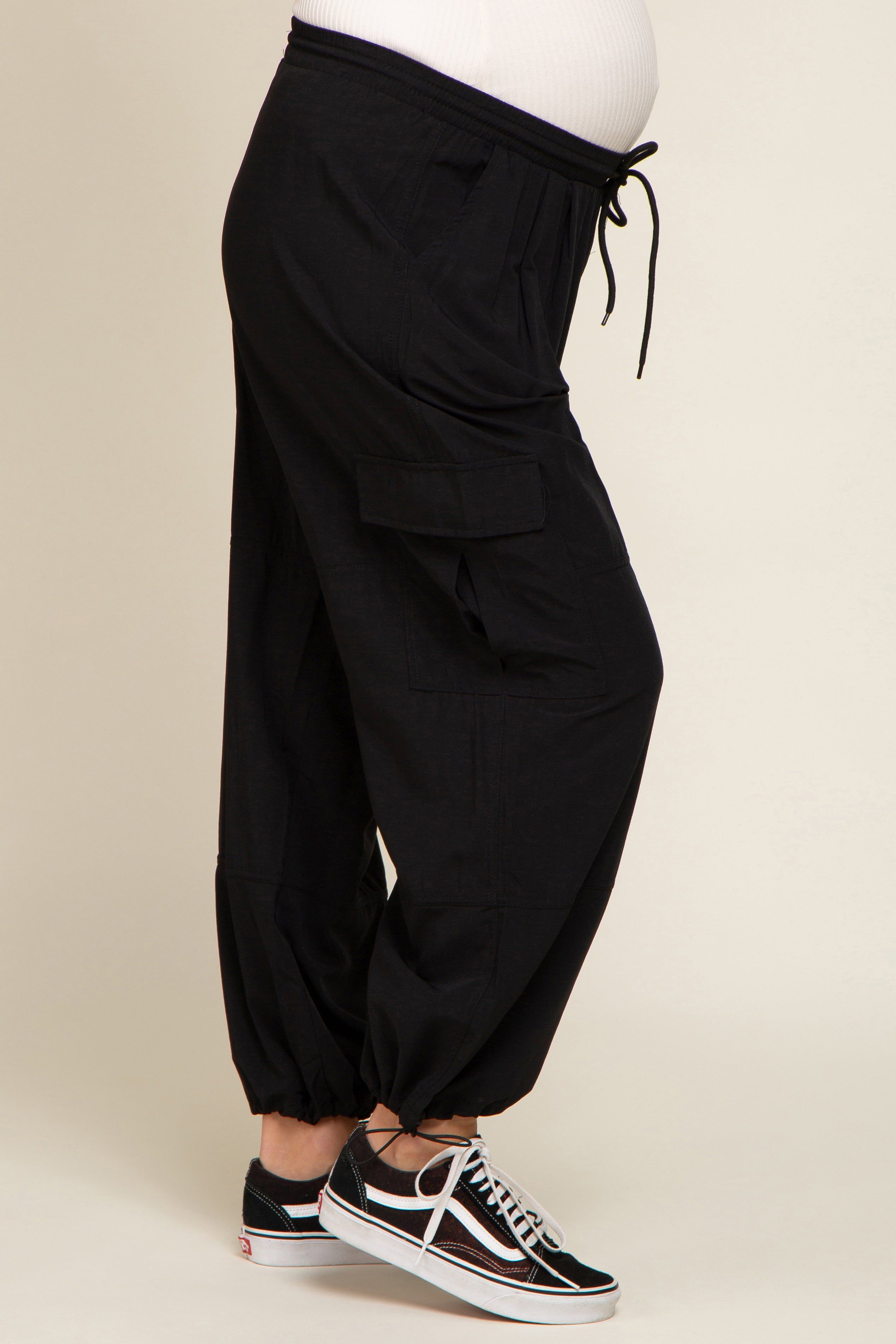Black Drawstring Waist Maternity Cargo Pants sold by Pinkblush product image thumbnail 4