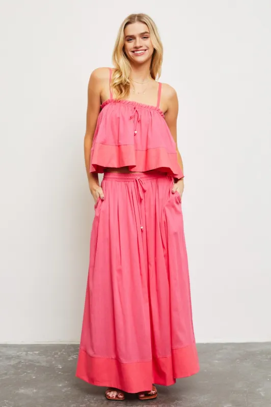 Magenta Colorblock Maxi Skirt sold by Pinkblush