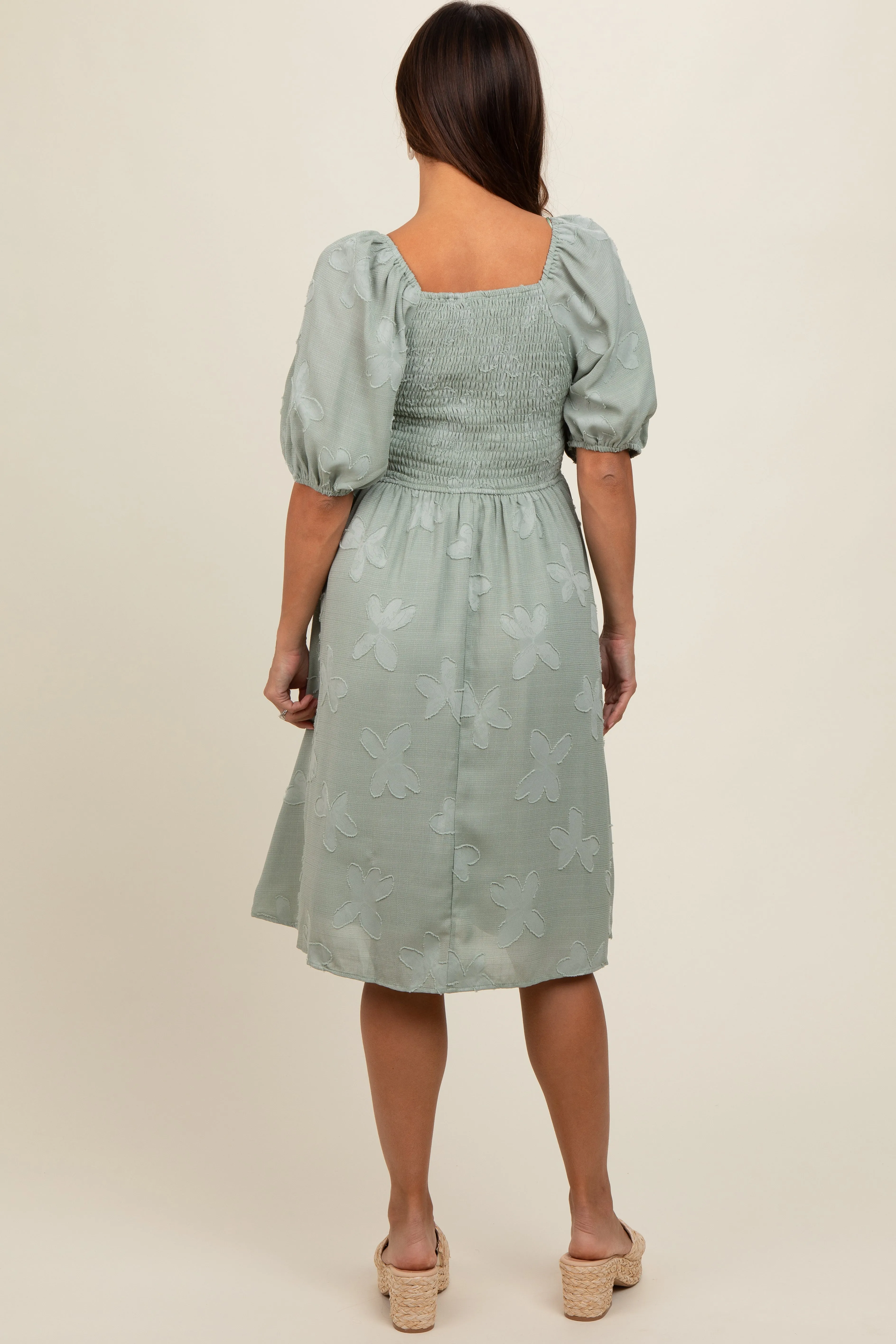Sage Textured Floral Square Neck Puff Sleeve Maternity Dress sold by Pinkblush product image thumbnail 2