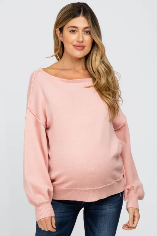 Light Pink Boat Neck Bubble Sleeve Maternity Sweater sold by Pinkblush