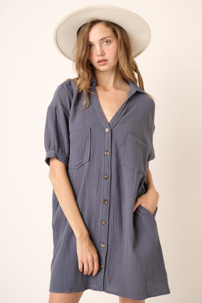 Navy Mini Shirt Dress sold by Pinkblush