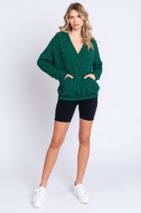 Forest Green Ribbed Hooded Wrap Long Sleeve Top sold by Pinkblush