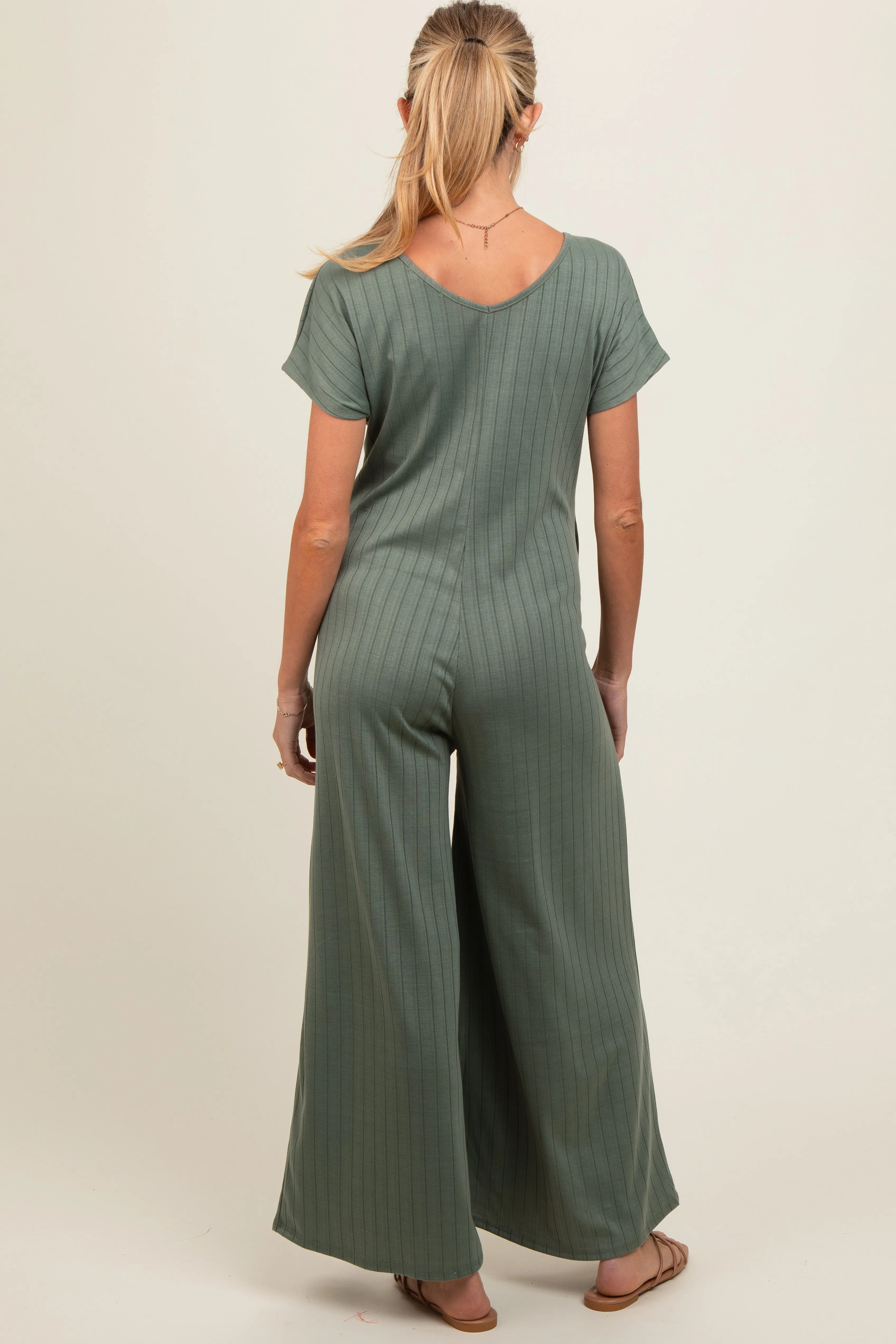 Olive Ribbed Wide Leg Maternity Jumpsuit sold by Pinkblush product image thumbnail 4