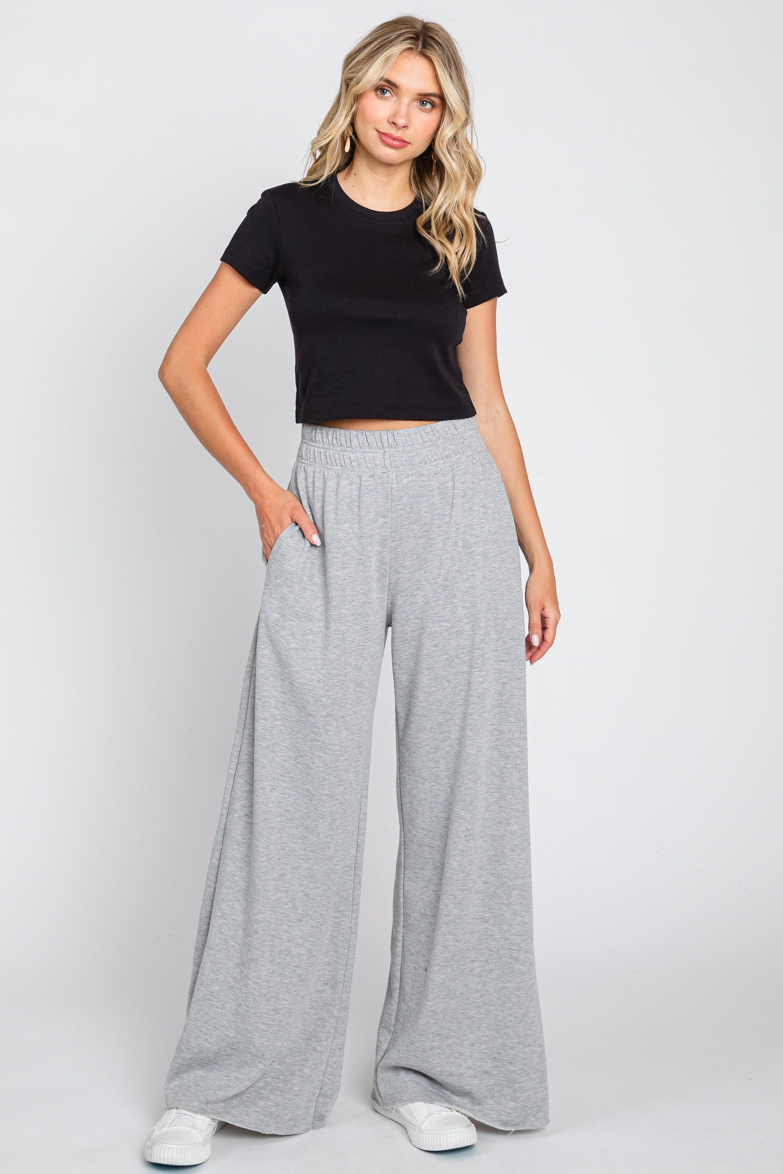 Heather Grey Soft Fleece Wide Leg Lounge Pants sold by Pinkblush