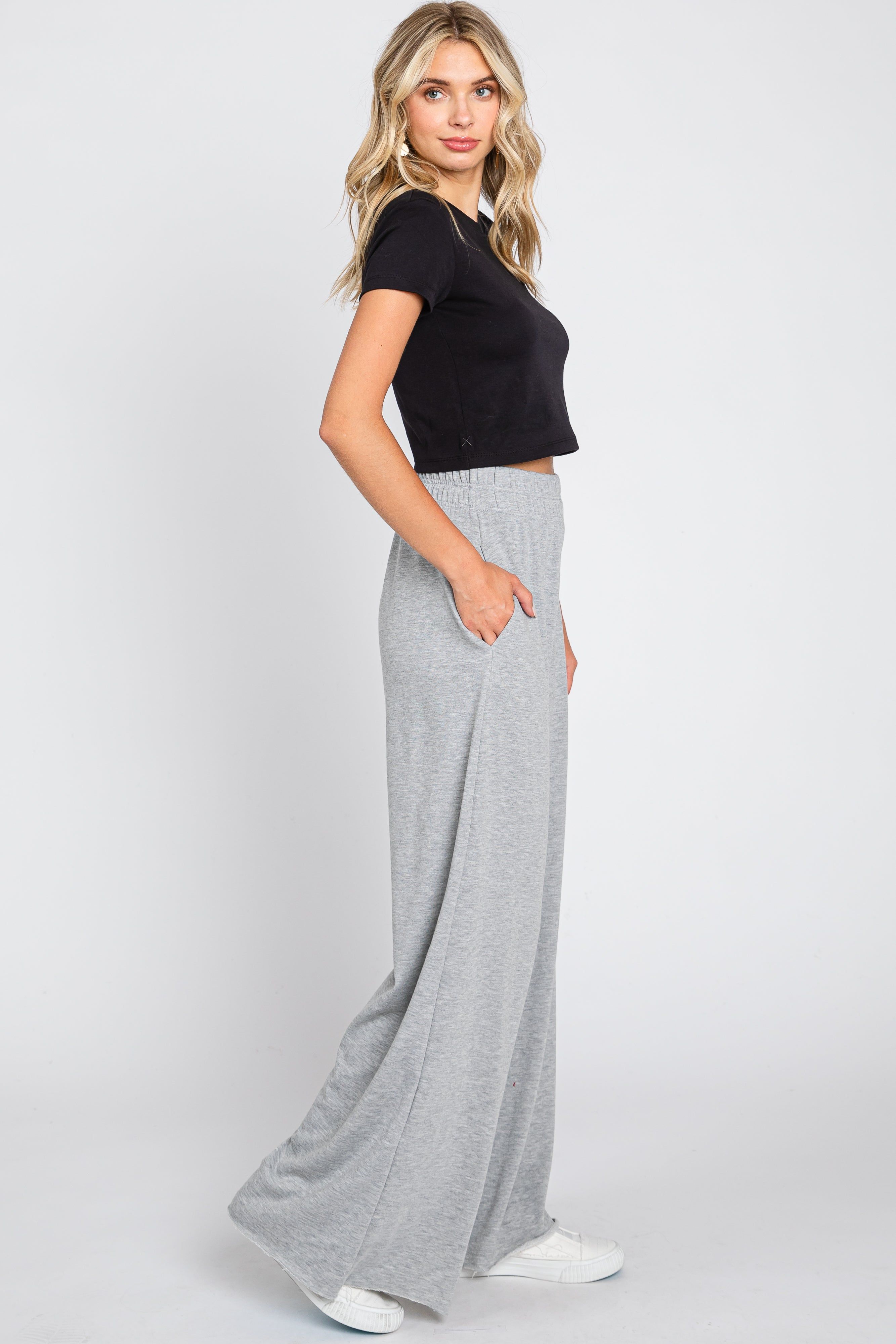Heather Grey Soft Fleece Wide Leg Lounge Pants sold by Pinkblush product image thumbnail 2