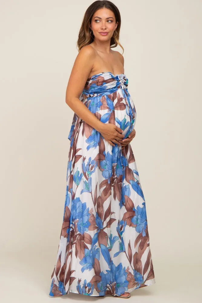 Blue Floral Front Ruffle Halter Maternity Maxi Dress sold by Pinkblush product image thumbnail 3