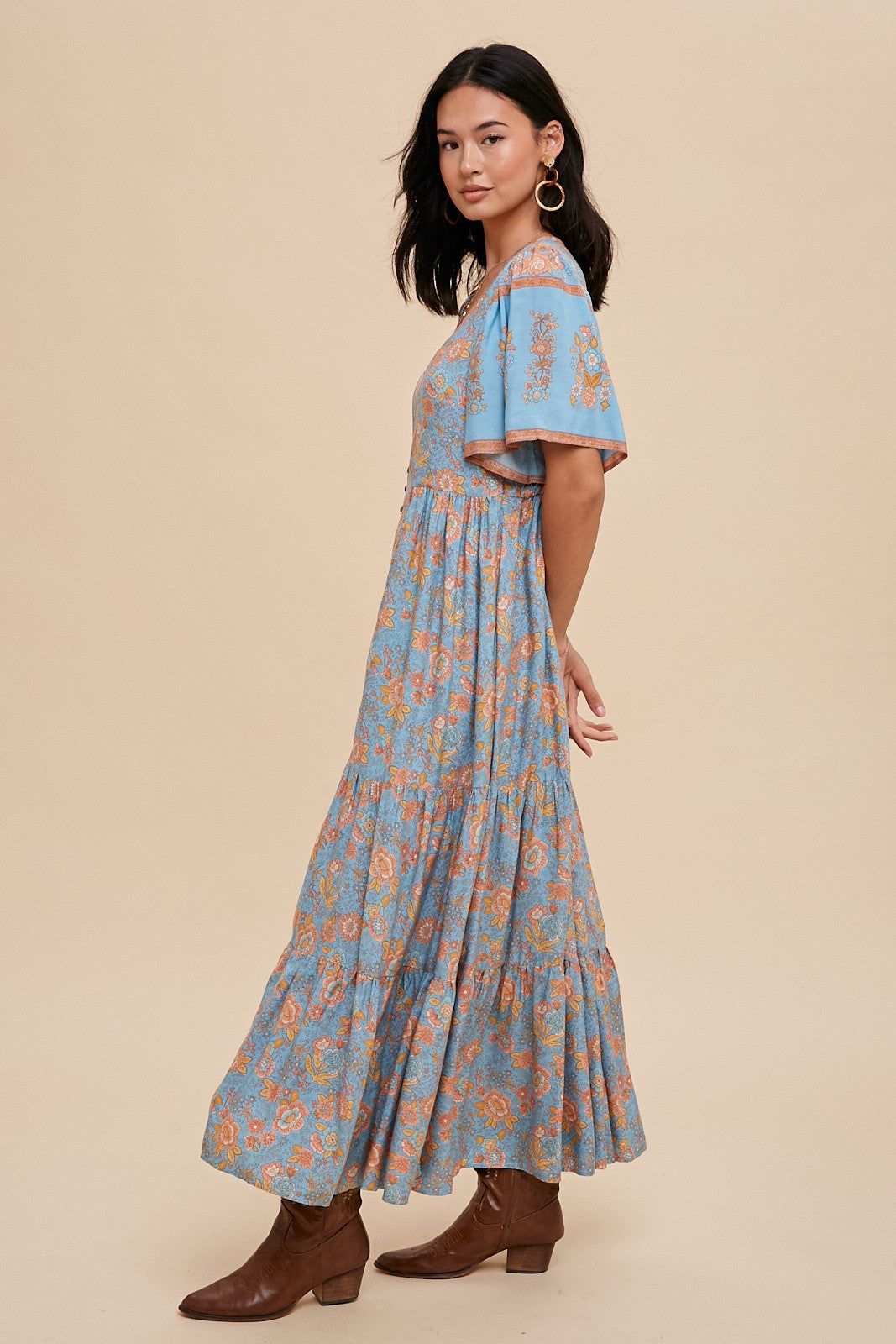 Dusty Blue Border Print Button Front Midi Dress sold by Pinkblush product image thumbnail 2