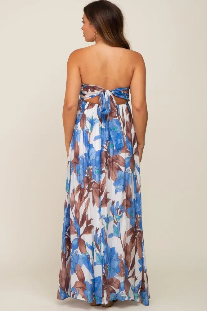 Blue Floral Front Ruffle Halter Maternity Maxi Dress sold by Pinkblush product image thumbnail 4