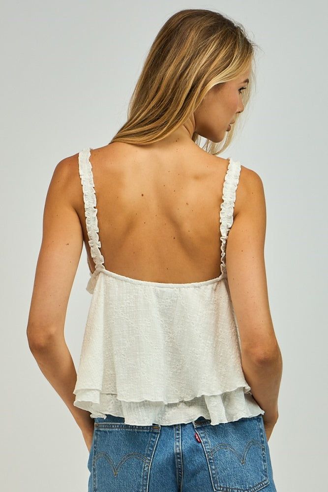 White V-Neck Ruffle Strap Open Back Layered Top sold by Pinkblush product image thumbnail 3