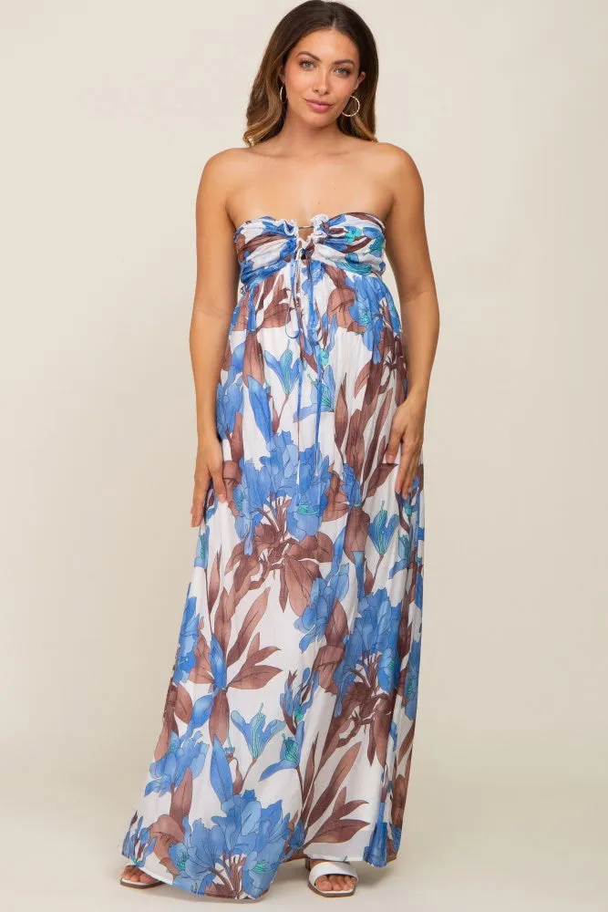 Blue Floral Front Ruffle Halter Maternity Maxi Dress sold by Pinkblush product image thumbnail 2