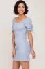 Light Blue Floral Smocked Short Puff Sleeve Mini Dress sold by Pinkblush