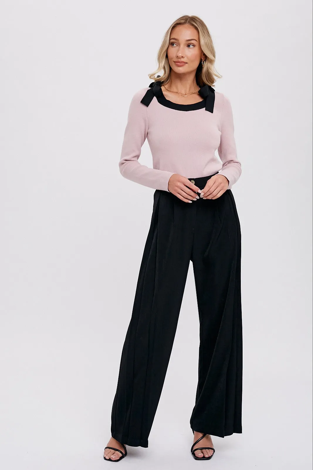 Black Pintuck Wide Leg Pants sold by Pinkblush