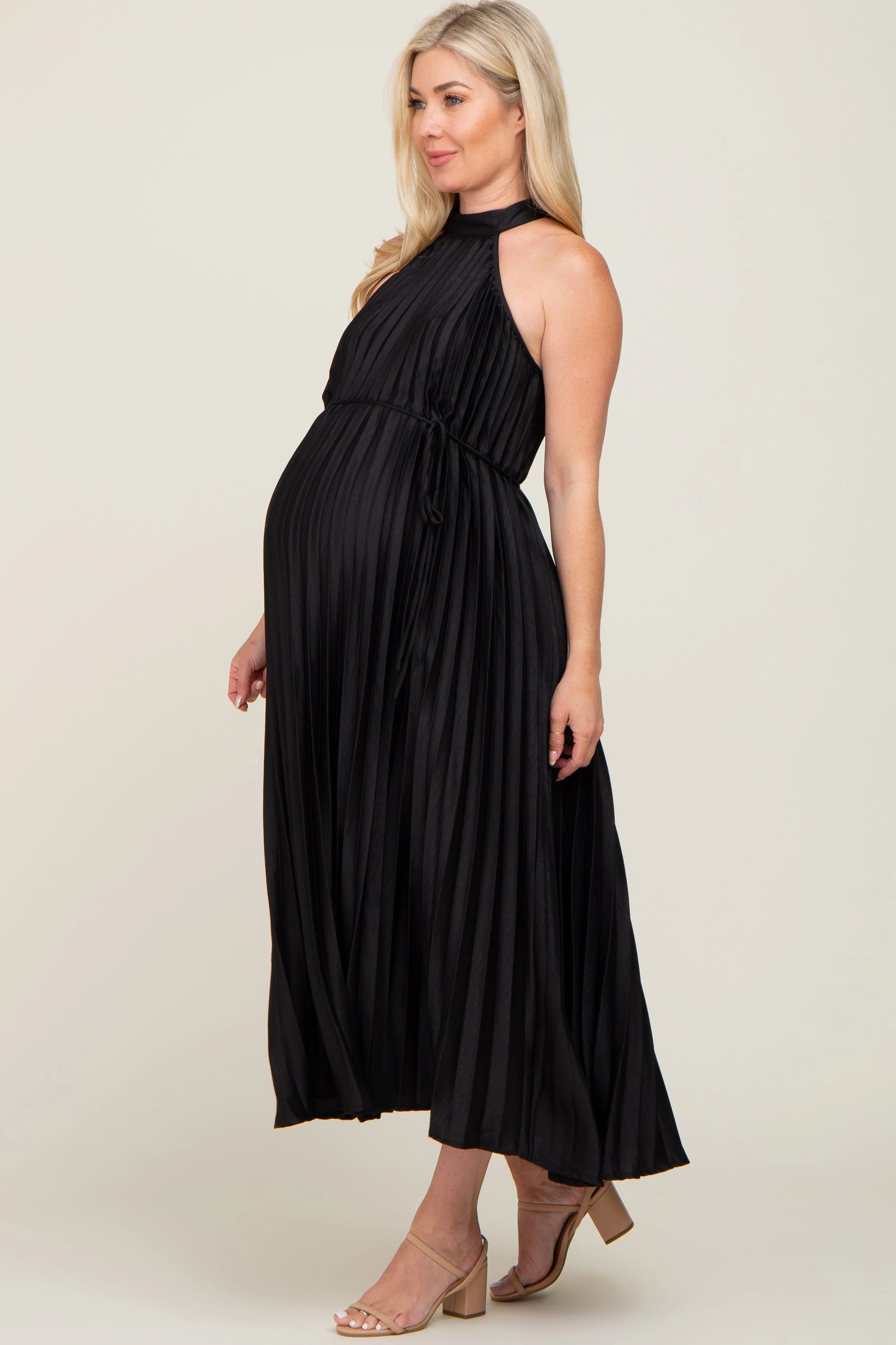Black Pleated Maternity Halter Dress sold by Pinkblush product image thumbnail 2