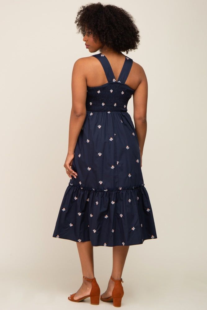 Navy Blue Sleeveless Floral Embroidered Midi Dress sold by Pinkblush product image thumbnail 3