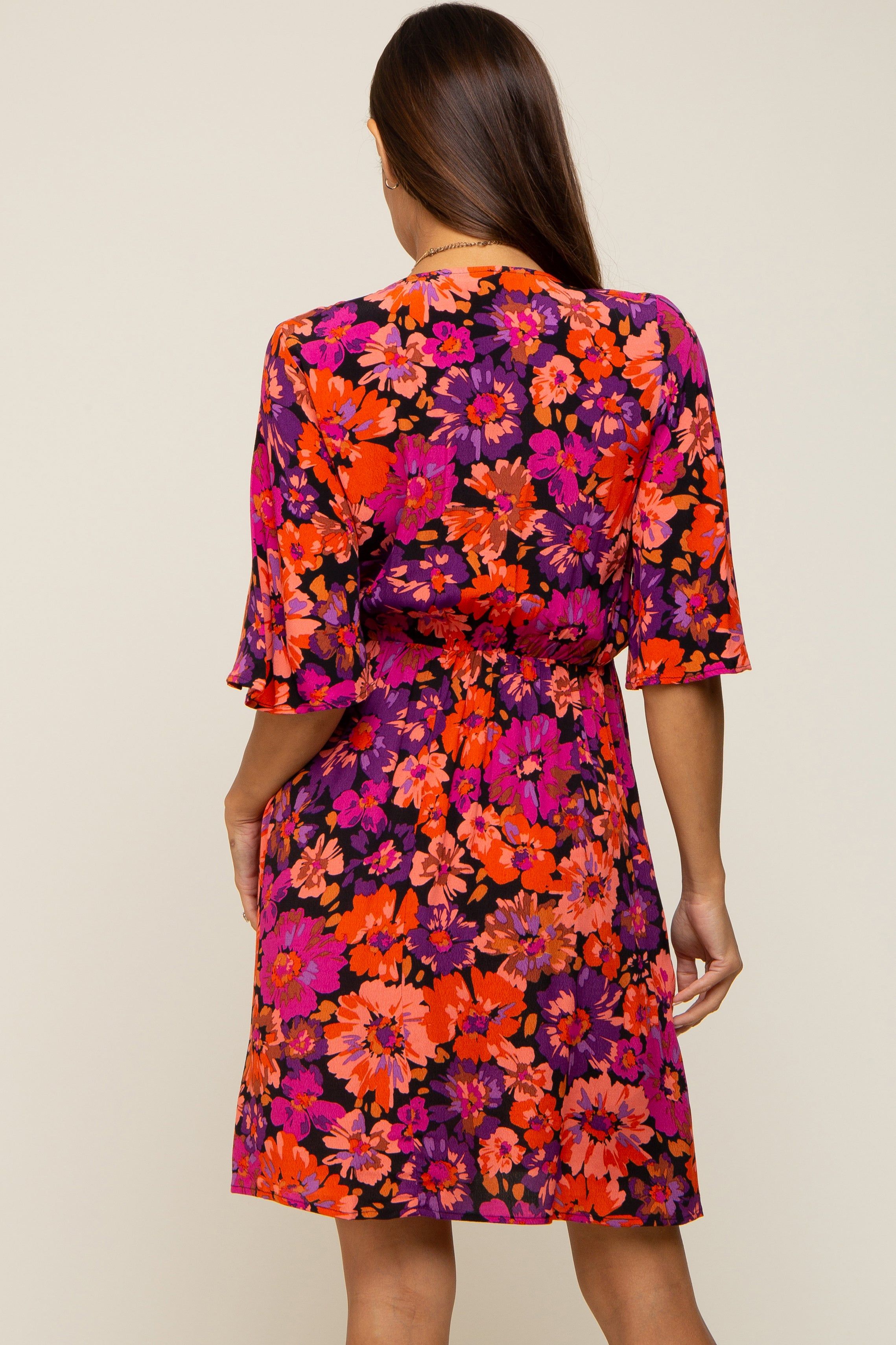 Black Floral Short Flutter Sleeve V-Neck Maternity Dress sold by Pinkblush product image thumbnail 4