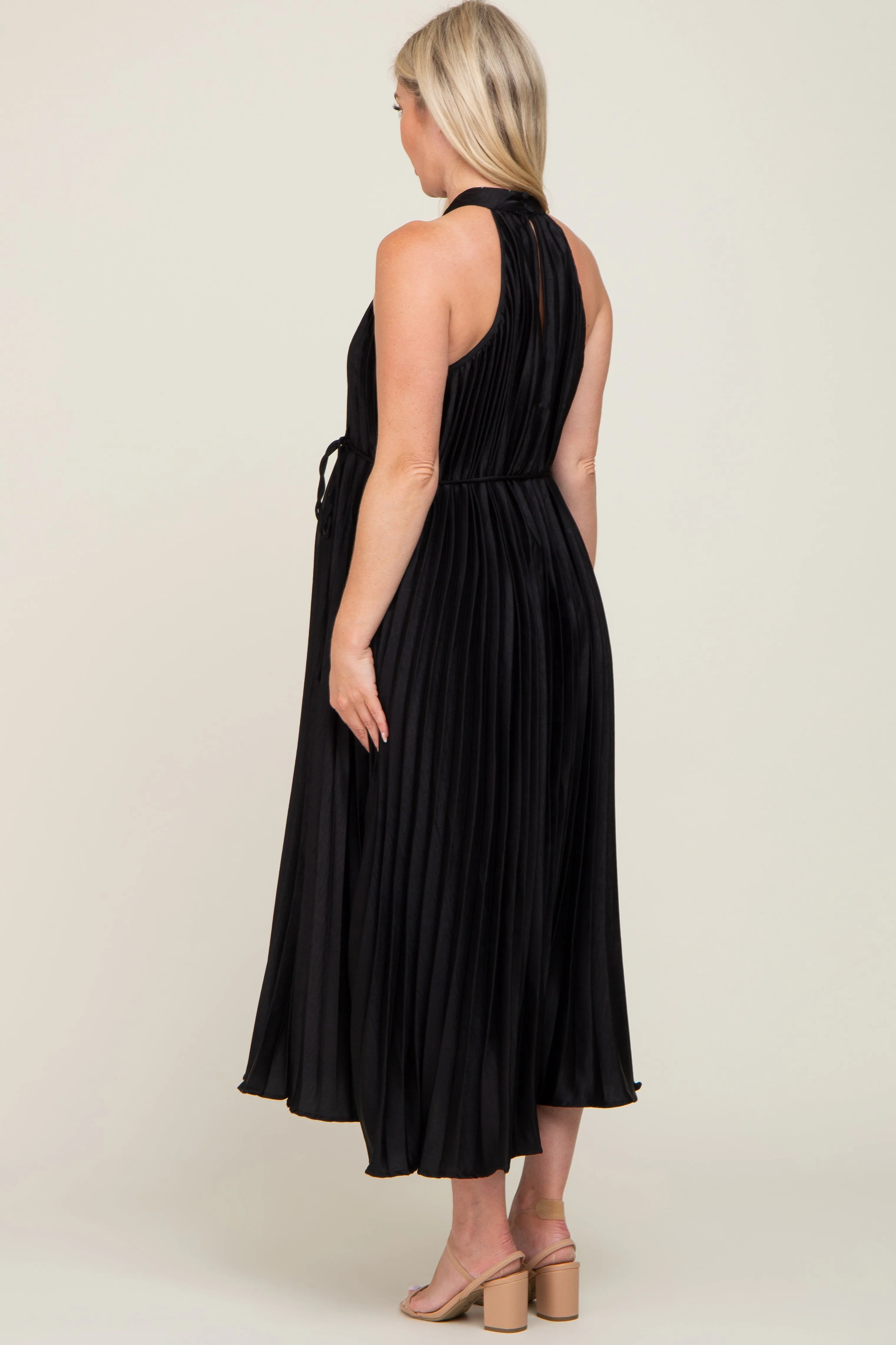 Black Pleated Maternity Halter Dress sold by Pinkblush product image thumbnail 3