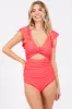 Coral Pink Cutout Flutter One Piece Swimsuit sold by Pinkblush