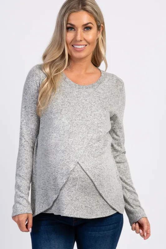 PinkBlush Heather Grey Long Sleeve Wrap Maternity Nursing Top sold by Pinkblush