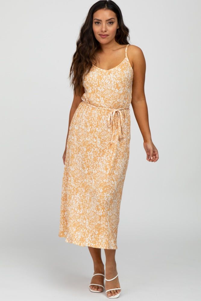 Mustard Floral Pleated Midi Dress sold by Pinkblush product image thumbnail 2