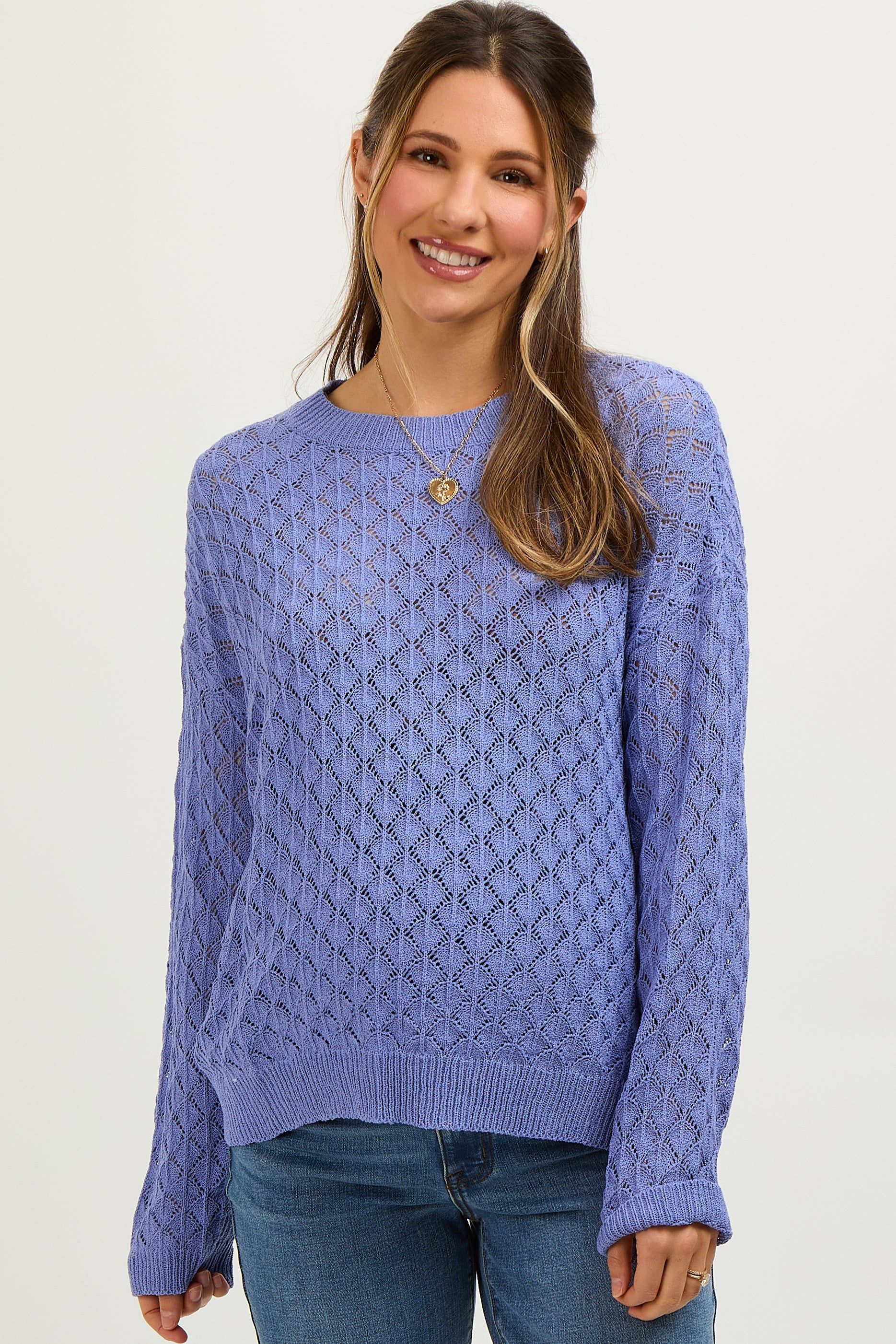 Periwinkle Diamond Open Knit Maternity Top sold by Pinkblush