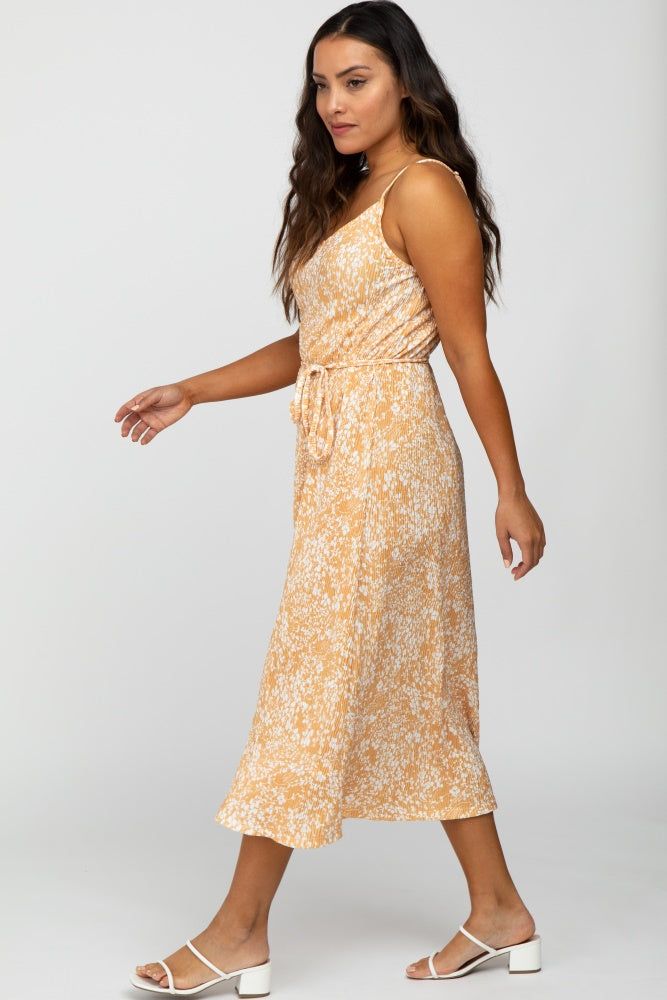 Mustard Floral Pleated Midi Dress sold by Pinkblush product image thumbnail 3