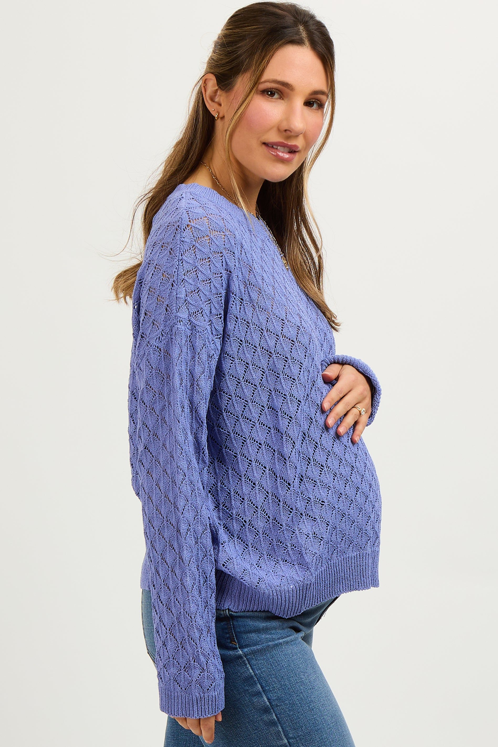 Periwinkle Diamond Open Knit Maternity Top sold by Pinkblush product image thumbnail 2