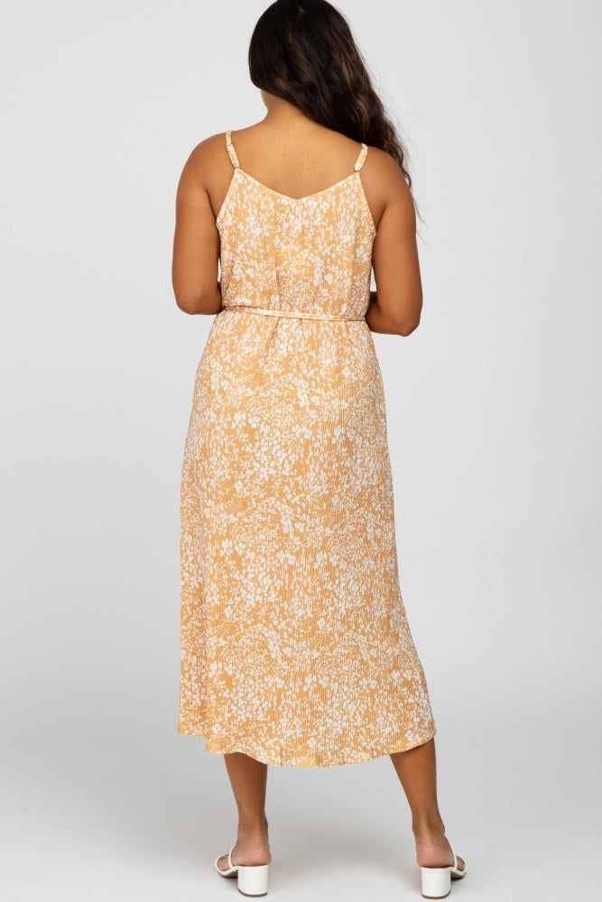 Mustard Floral Pleated Midi Dress sold by Pinkblush product image thumbnail 4