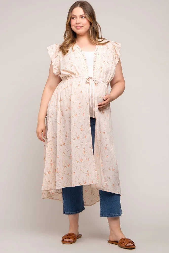 Peach Floral Crochet Front Tie Maternity Plus Coverup sold by Pinkblush product image thumbnail 5