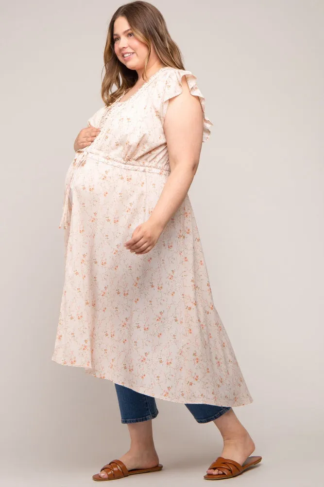 Peach Floral Crochet Front Tie Maternity Plus Coverup sold by Pinkblush product image thumbnail 2