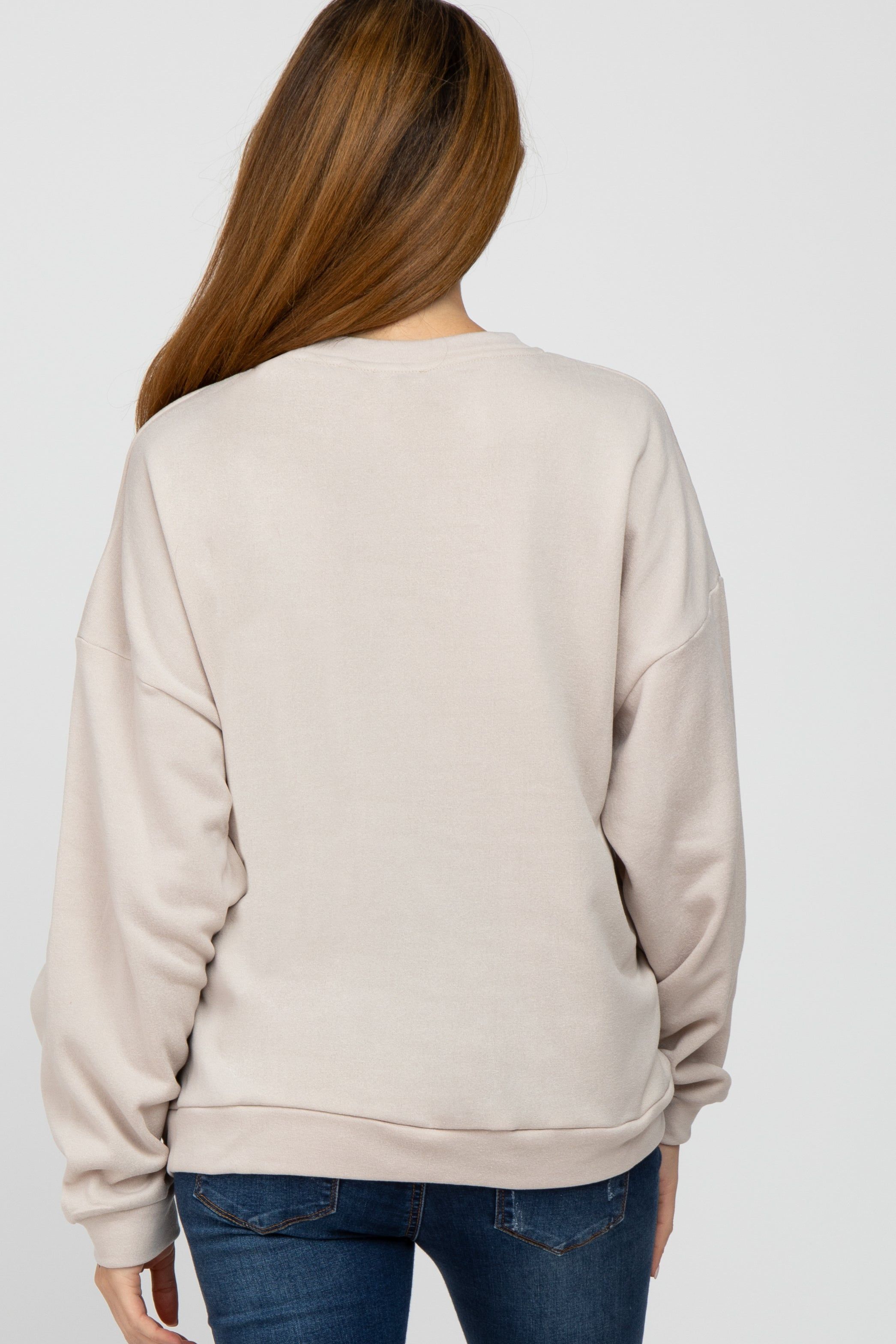 Beige Soft Fuzzy Lining Maternity Sweatshirt sold by Pinkblush product image thumbnail 3
