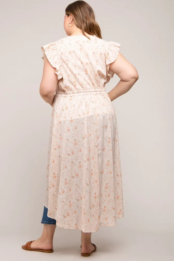 Peach Floral Crochet Front Tie Maternity Plus Coverup sold by Pinkblush product image thumbnail 3