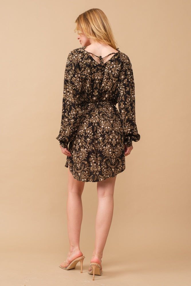 Black Rayon Crinkle Ditsy Floral Raw Shift Shirt Dress sold by Pinkblush product image thumbnail 5