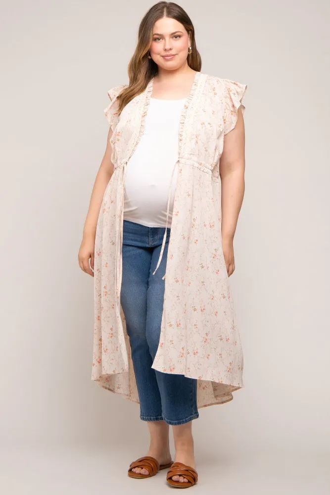 Peach Floral Crochet Front Tie Maternity Plus Coverup sold by Pinkblush product image thumbnail 4