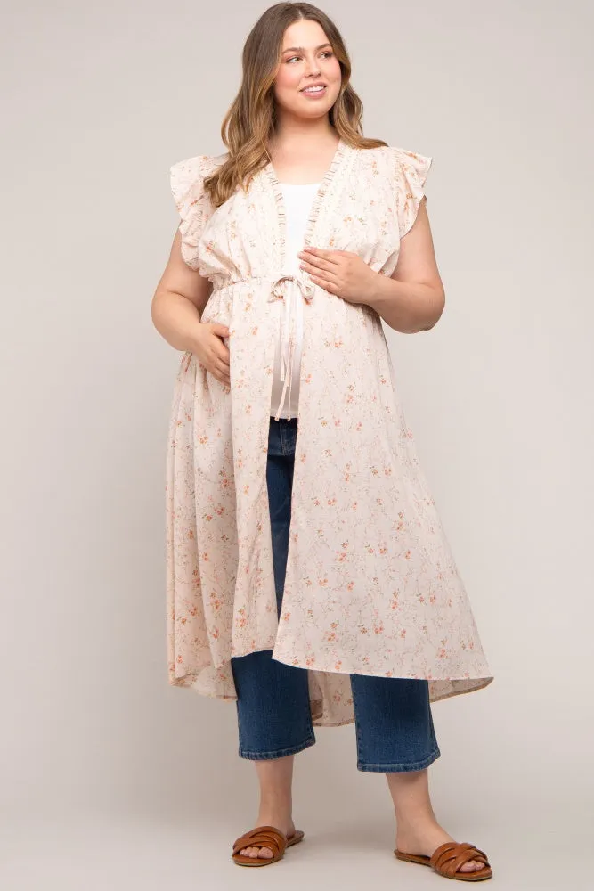 Peach Floral Crochet Front Tie Maternity Plus Coverup sold by Pinkblush