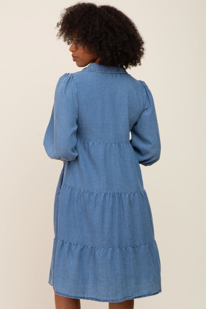 Blue Chambray Button Front Dress sold by Pinkblush product image thumbnail 3