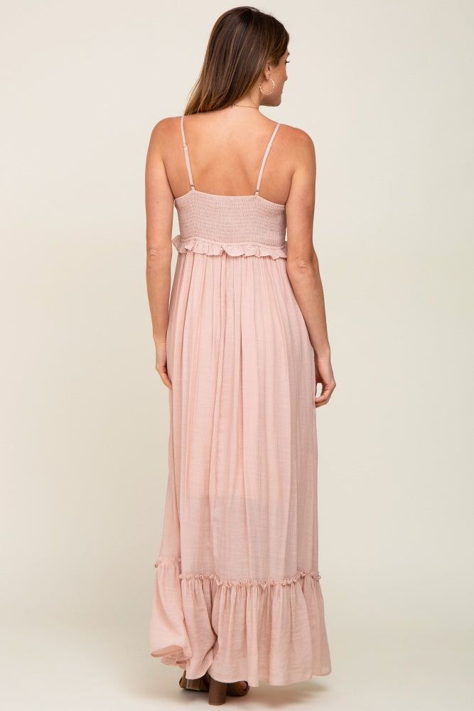 Light Pink Sleeveless Ruffle V-Neck Maxi Dress sold by Pinkblush product image thumbnail 3