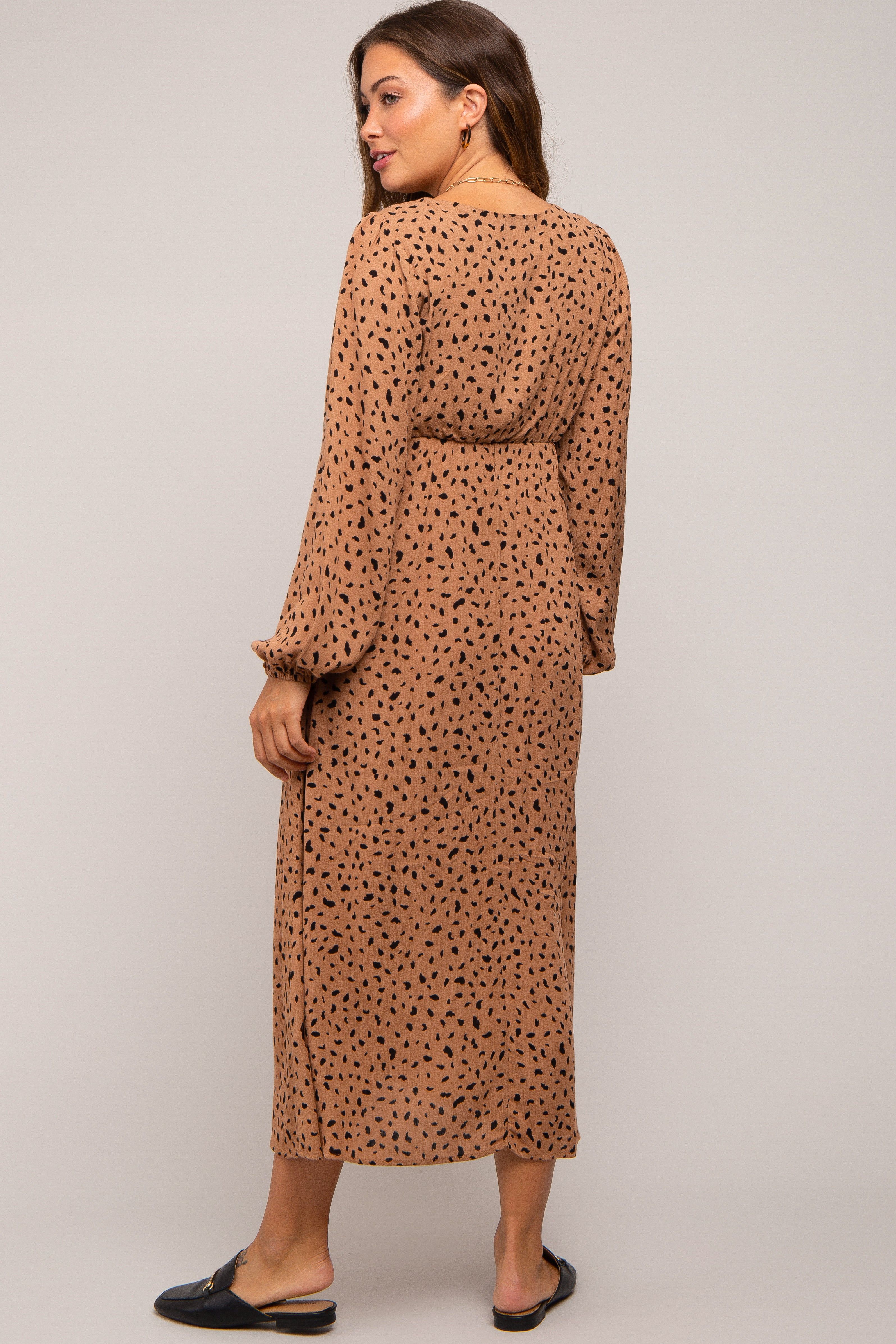 Mocha Animal Print Side Cutout Maternity Midi Dress sold by Pinkblush product image thumbnail 3