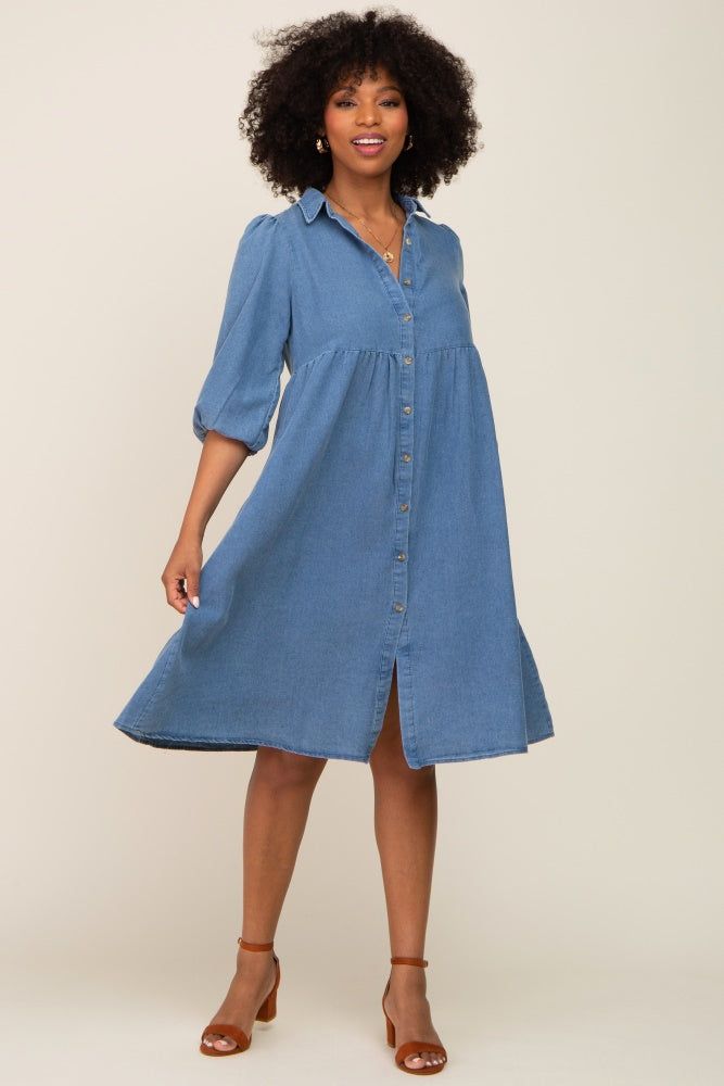 Blue Chambray Button Front Dress sold by Pinkblush product image thumbnail 4