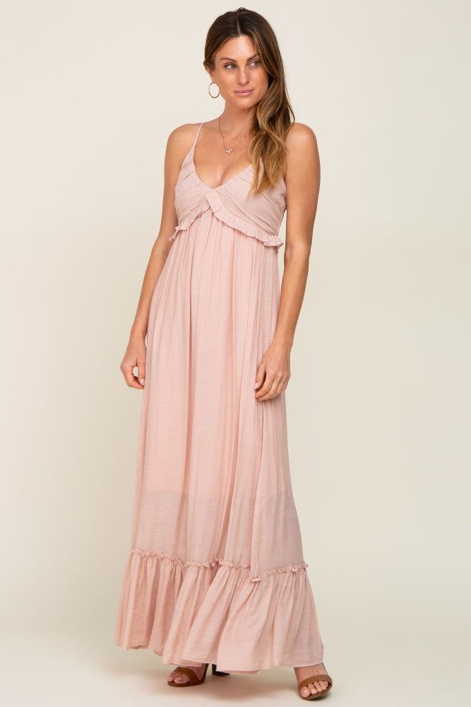 Light Pink Sleeveless Ruffle V-Neck Maxi Dress sold by Pinkblush product image thumbnail 4