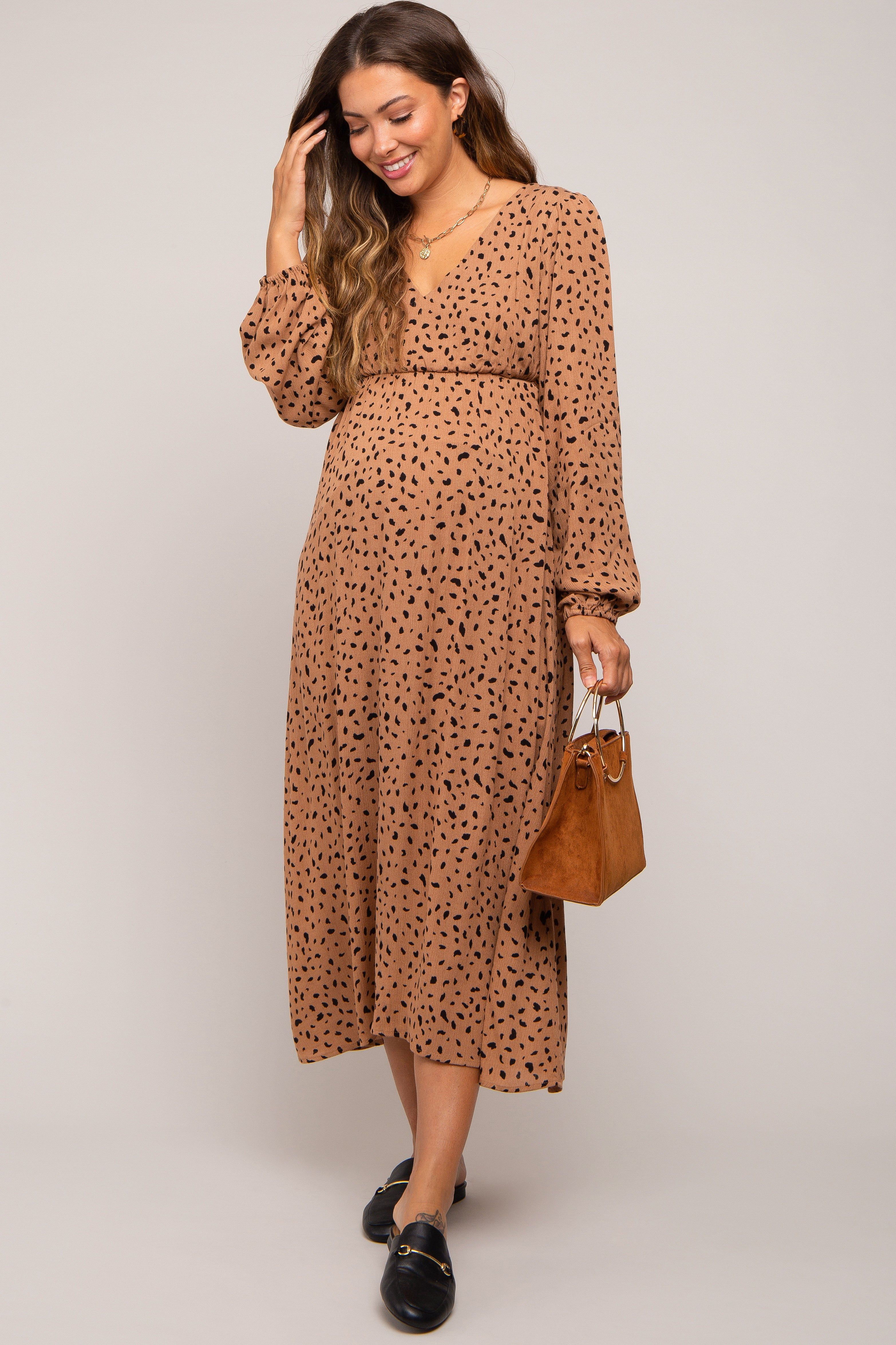 Mocha Animal Print Side Cutout Maternity Midi Dress sold by Pinkblush product image thumbnail 4
