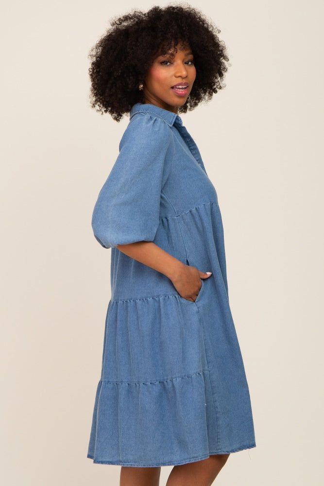 Blue Chambray Button Front Dress sold by Pinkblush product image thumbnail 2